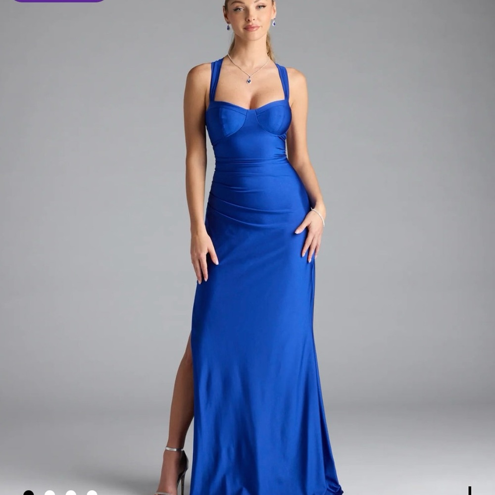 Windsor Whitney Lace-up slit formal dress XS Royal Blue